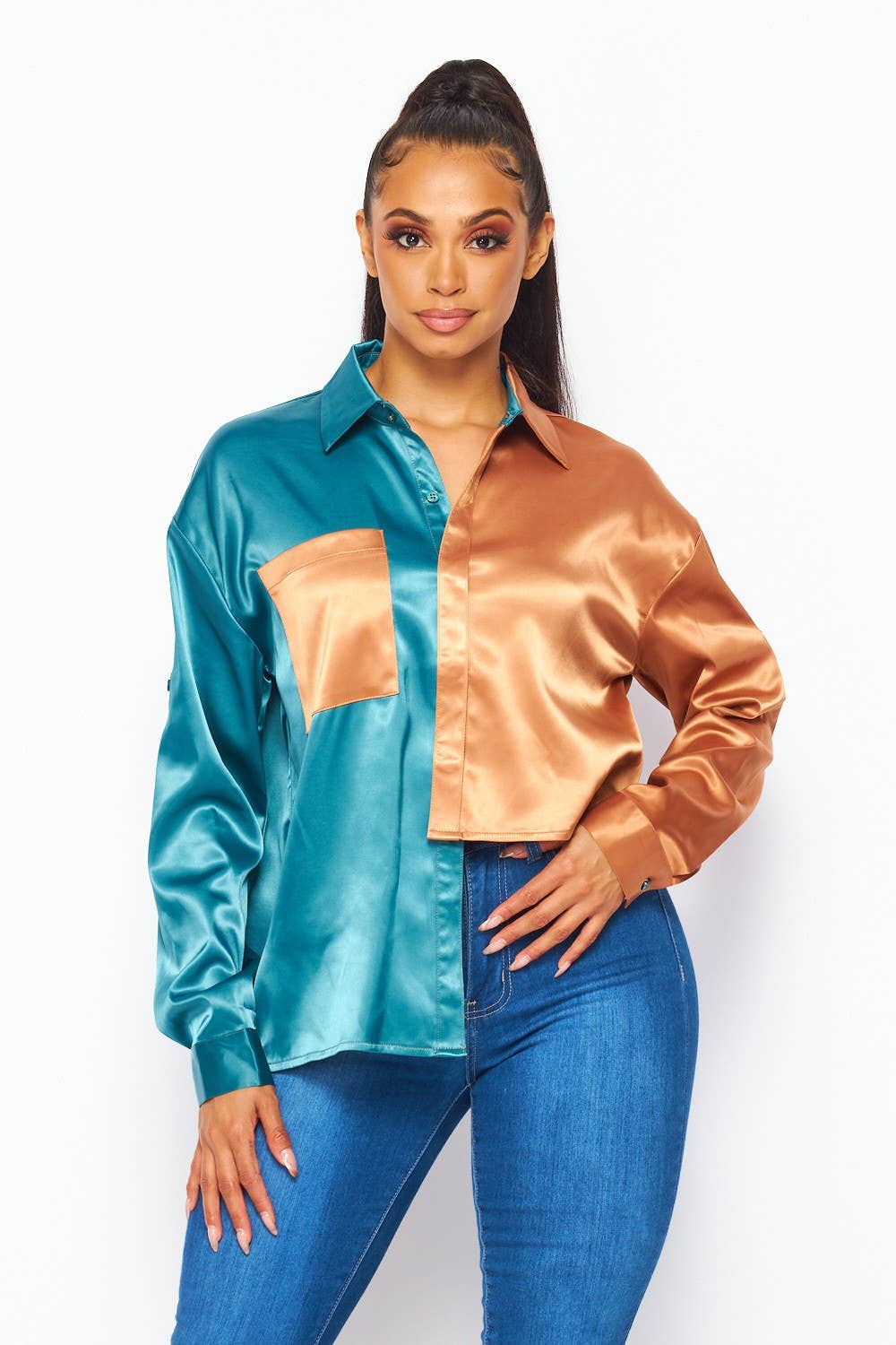 Seanna Satin Button Up