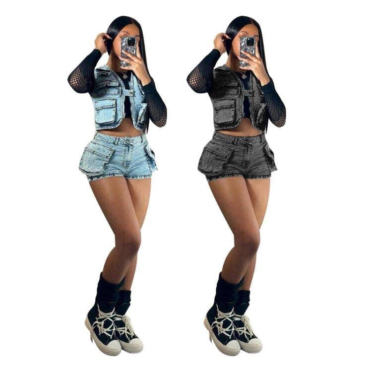 Denim Vest Cargo Set