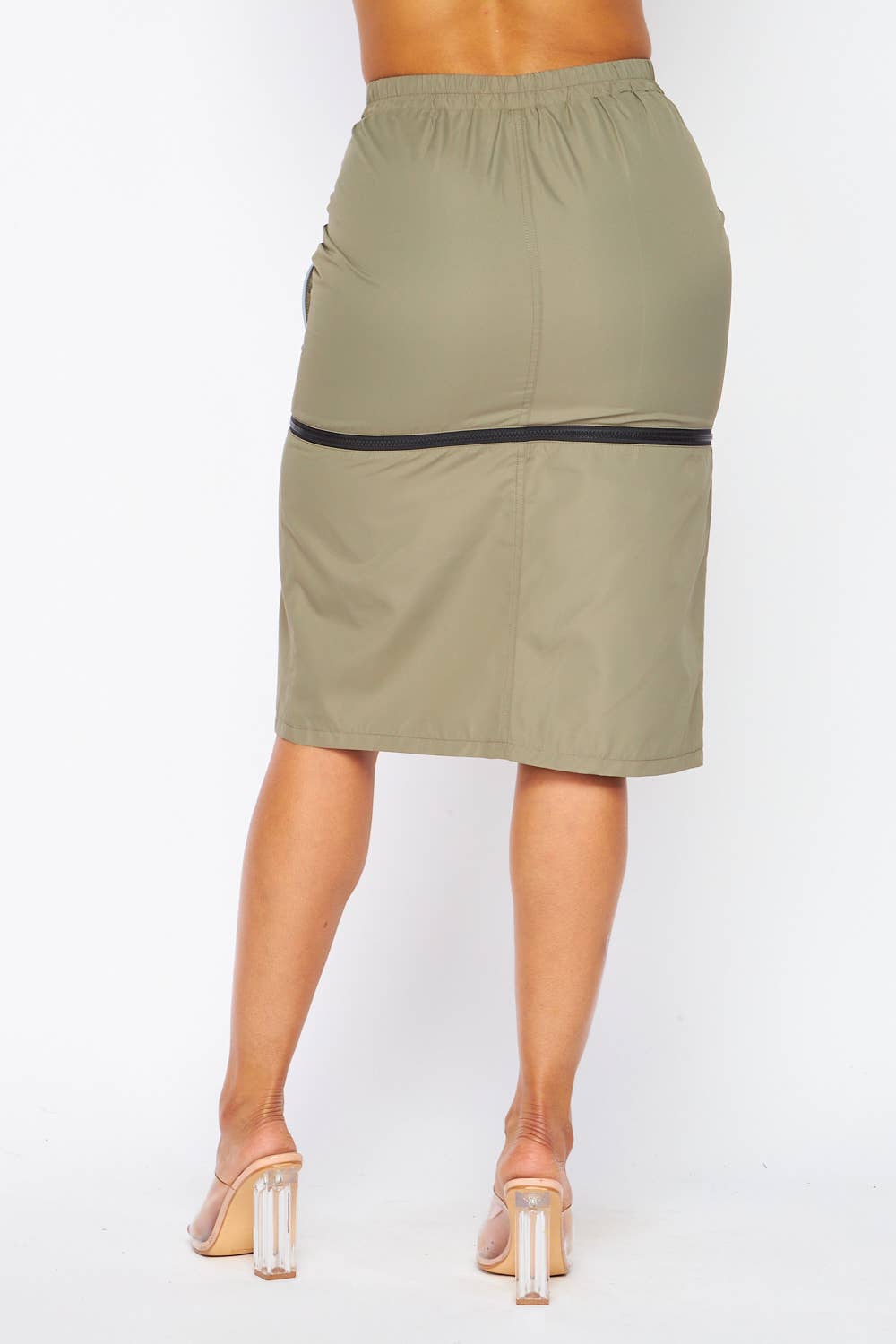 Day to Night Cargo Pocket Zipper Midi Skirt