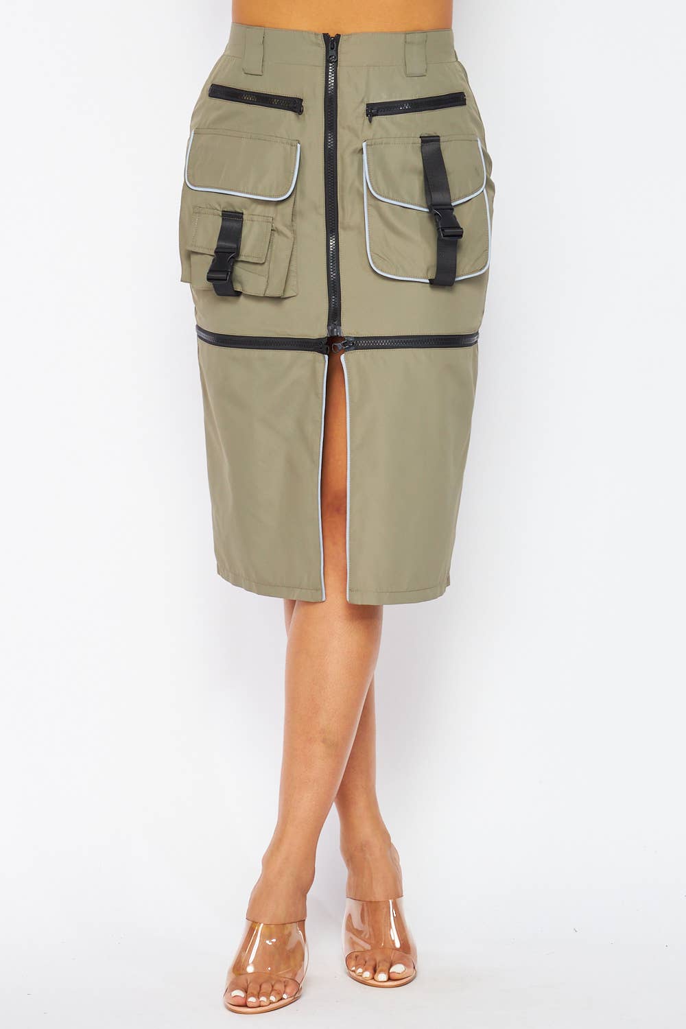 Day to Night Cargo Pocket Zipper Midi Skirt