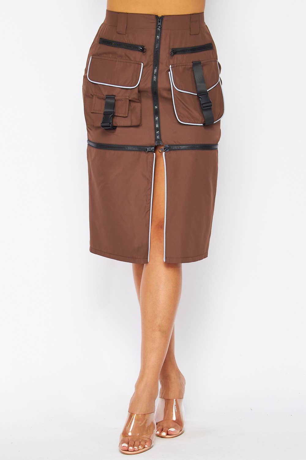 Day to Night Cargo Pocket Zipper Midi Skirt