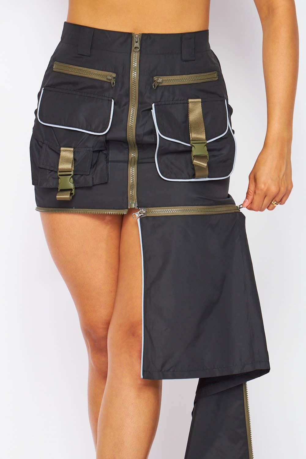 Day to Night Cargo Pocket Zipper Midi Skirt