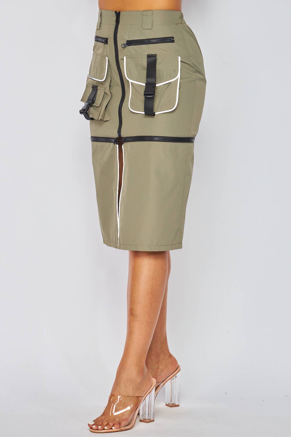 Day to Night Cargo Pocket Zipper Midi Skirt