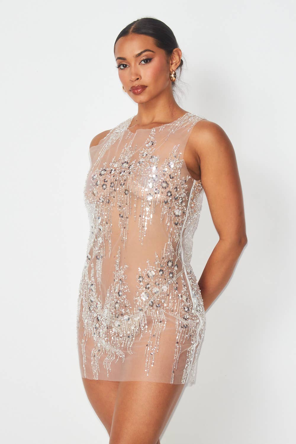 “Nina” Sequin Embellished Mesh Mini Dress