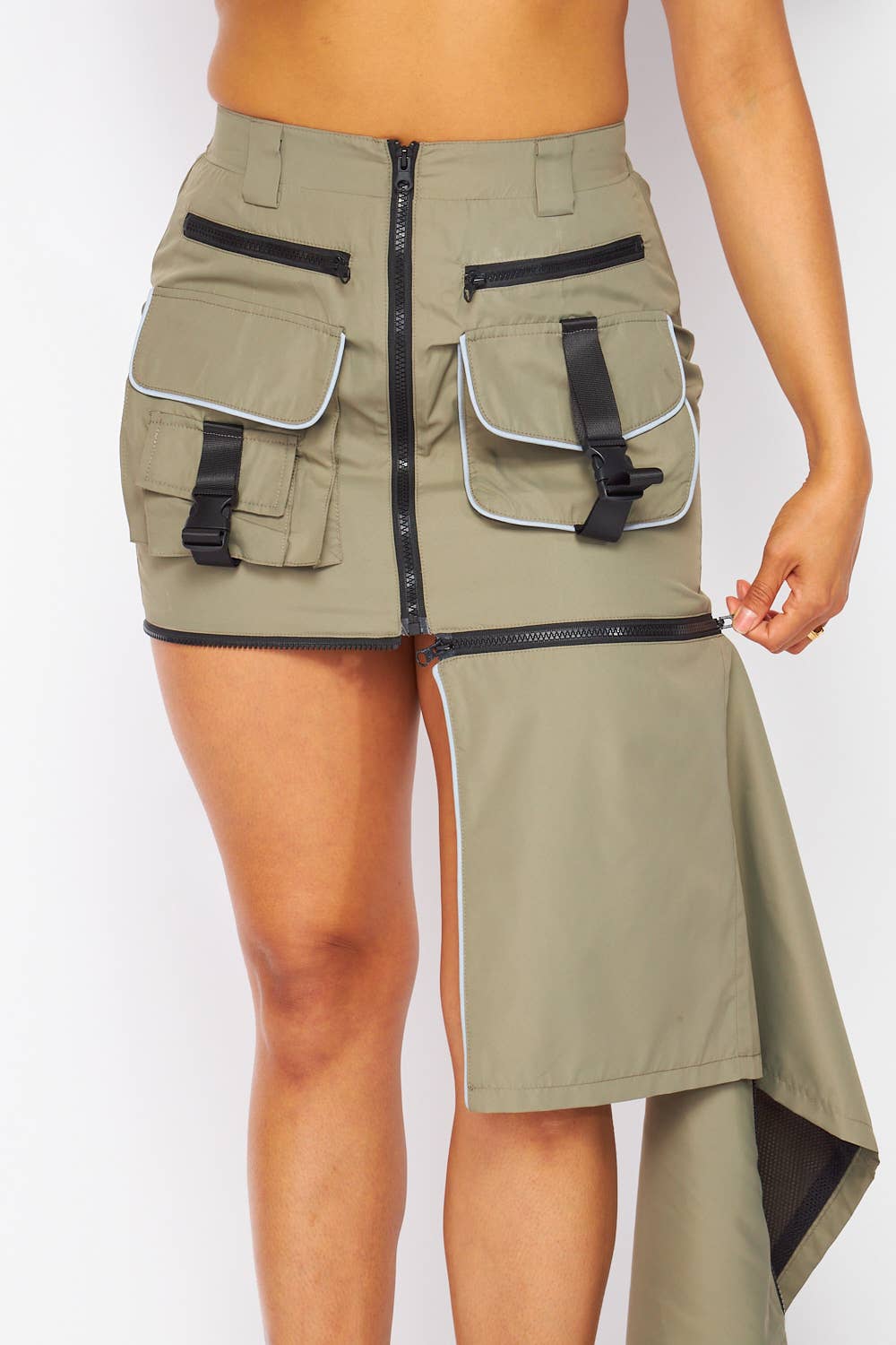 Day to Night Cargo Pocket Zipper Midi Skirt